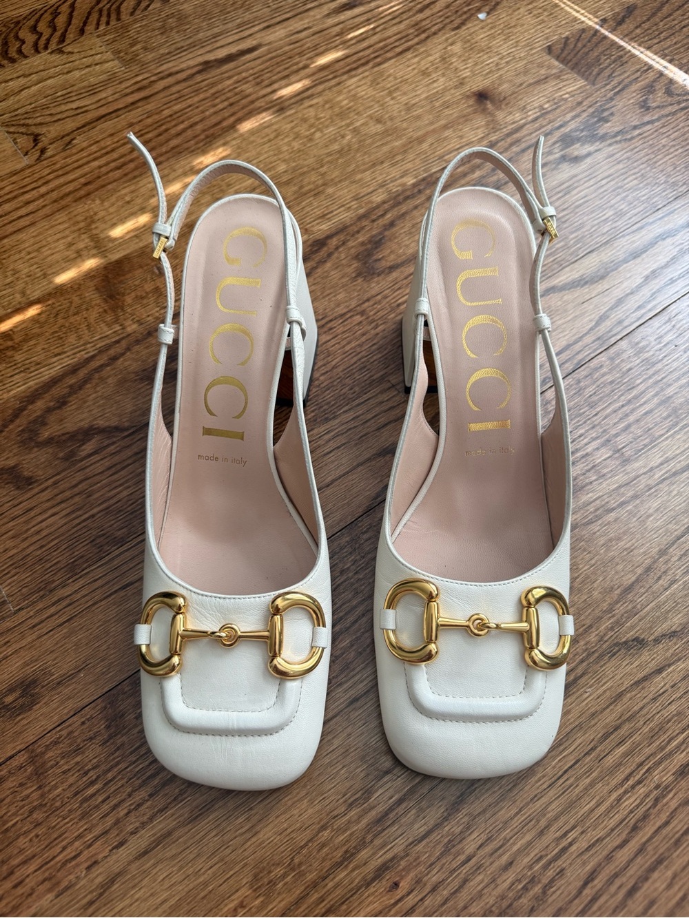 Gucci Women's White Leather Horsebit Slingback Pumps